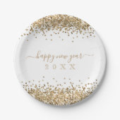 Gold Glitter Borders Script Happy Nieuwjaar Papieren Bordje (Voorkant)