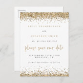 Gold Glitter Borders Script Wedding Save The Date Aankondigingskaart (Voorkant / Achterkant)
