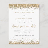 Gold Glitter Borders Script Wedding Save The Date Aankondigingskaart (Voorkant)