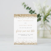 Gold Glitter Borders Script Wedding Save The Date Aankondigingskaart (Staand voorkant)