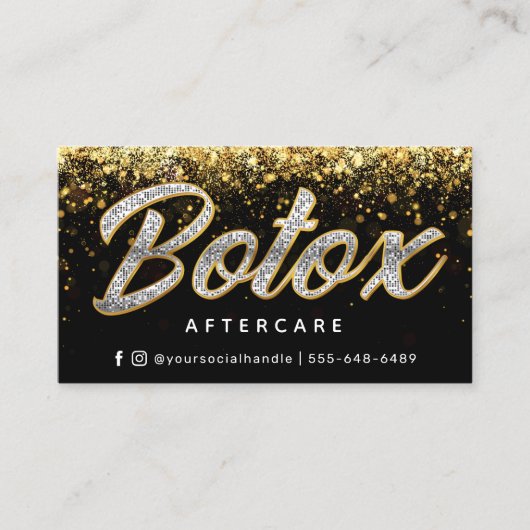 Gold Glitter Botox Aftercare Card Visitekaartje (Voorkant)