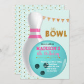 Gold glitter bowlingparty-uitnodiging kaart (Voorkant / Achterkant)