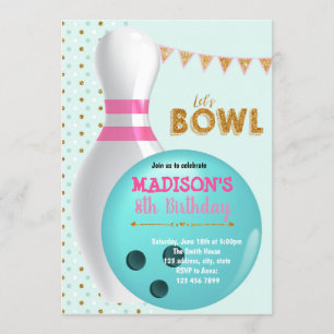 Gold glitter bowlingparty-uitnodiging kaart