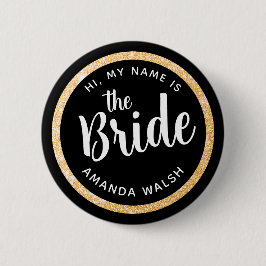 Gold Glitter Bride Party in Vegas Name Button