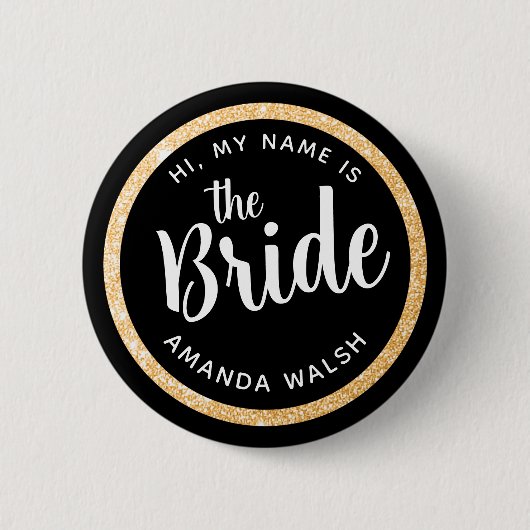 Gold Glitter Bride Party in Vegas Name Button (Voorkant)