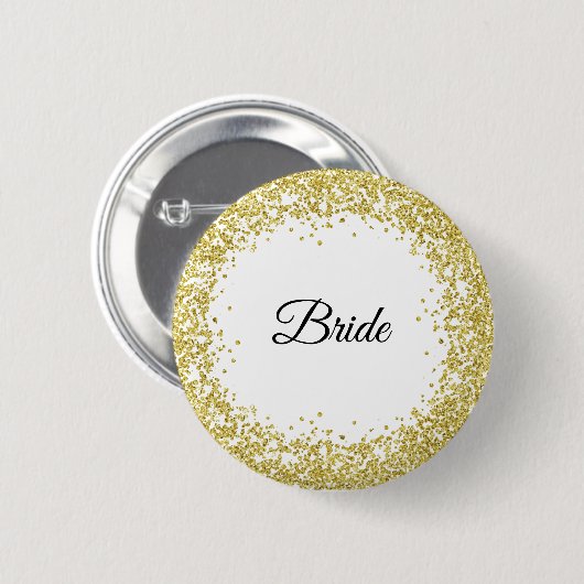 Gold Glitter. Bride. Ronde Button 5,7 Cm (Voorkant /achterkant)