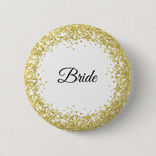 Gold Glitter. Bride. Ronde Button 5,7 Cm