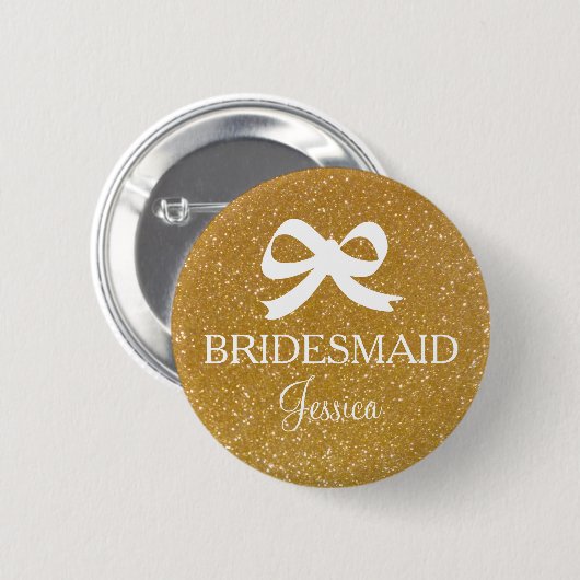 Gold glitter bridesmaid-knop voor bruiloft ronde button 5,7 cm (Voorkant /achterkant)