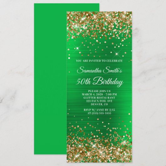 Gold Glitter Bright Green Folie 50e verjaardag Kaart (Voorkant / Achterkant)
