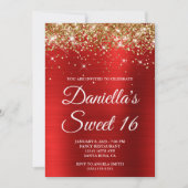 Gold Glitter Bright Red Foil Sweet 16 Kaart (Voorkant)