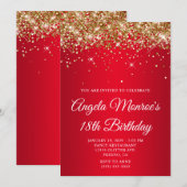 Gold Glitter Bright Red Gradient 18th Birthday Kaart (Voorkant / Achterkant)