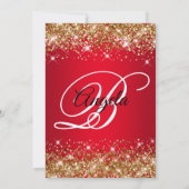 Gold Glitter Bright Red Ombre Fancy Monogram Kaart (Achterkant)