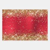 Gold Glitter Bright Red Ombre Folie Inpakpapier Vel (Voorkant)