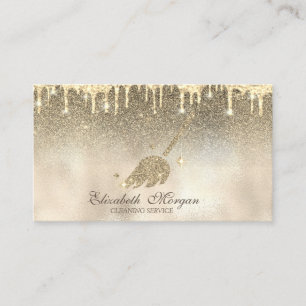 Gold Glitter Broom Maid Cleaning House Visitekaartje