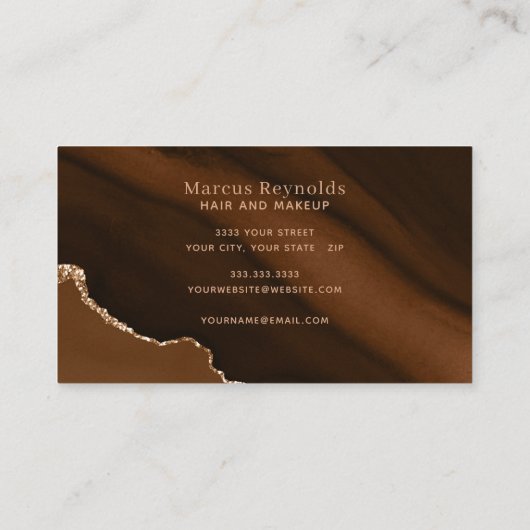 Gold Glitter Brown Marble Agate Visitekaartje (Achterkant)