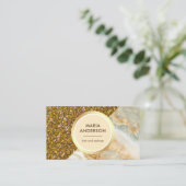 Gold Glitter Bruin Marmeren Haar Salon Make-up Art Visitekaartje (Staand voorkant)