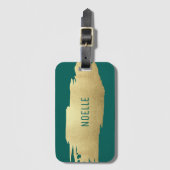 Gold Glitter Brush Stroke w/Jouw naam, groen Bagagelabel (Voorkant (verticaal))