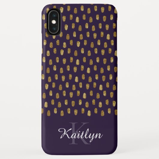 Gold Glitter Brush Strokes op Paars Case-Mate iPhone Case (Achterkant)