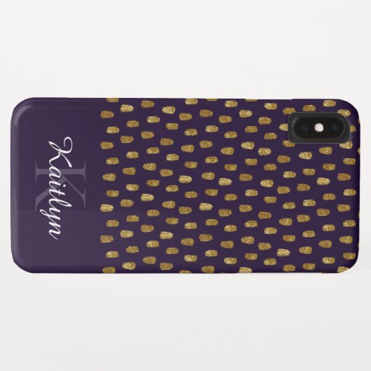 Gold Glitter Brush Strokes op Paars Case-Mate iPhone Case (Achterkant (horizontaal))