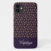 Gold Glitter Brush Strokes op Paars Case-Mate iPhone Case (Achterkant)