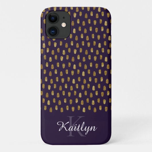 Gold Glitter Brush Strokes op Paars Case-Mate iPhone Case (Achterkant)