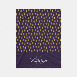 Gold Glitter Brush Strokes op Paars Fleece Deken