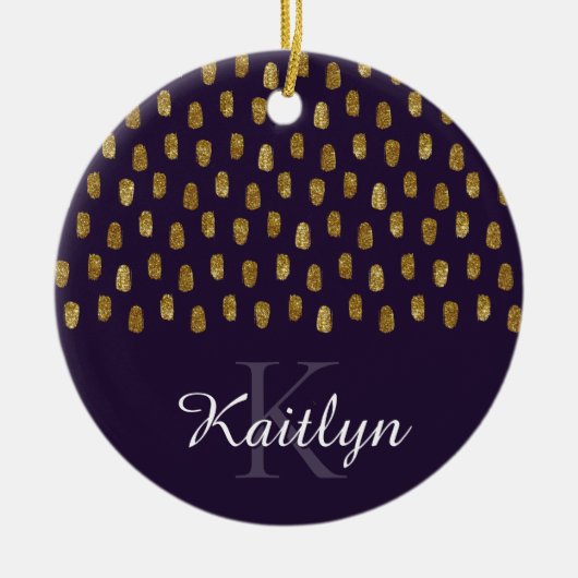 Gold Glitter Brush Strokes op Paars Keramisch Ornament (Voorkant)