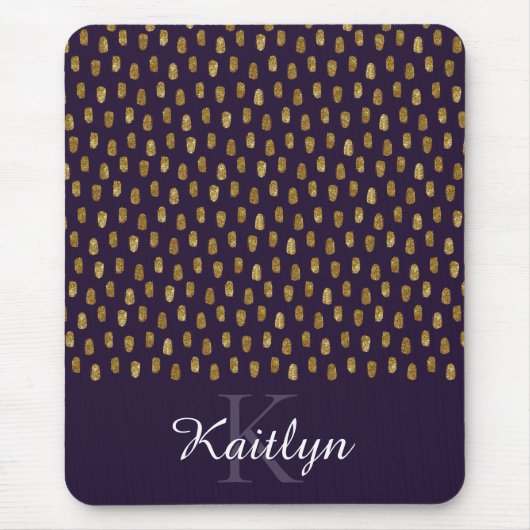 Gold Glitter Brush Strokes op Paars Muismat (Voorkant)