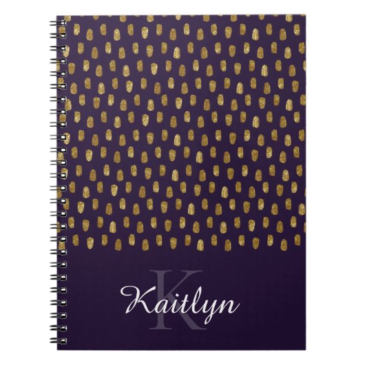 Gold Glitter Brush Strokes op Paars Notitieboek (Voorkant)