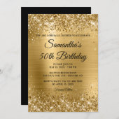 Gold Glitter Brushed Folie 50th Birthday Kaart (Voorkant / Achterkant)