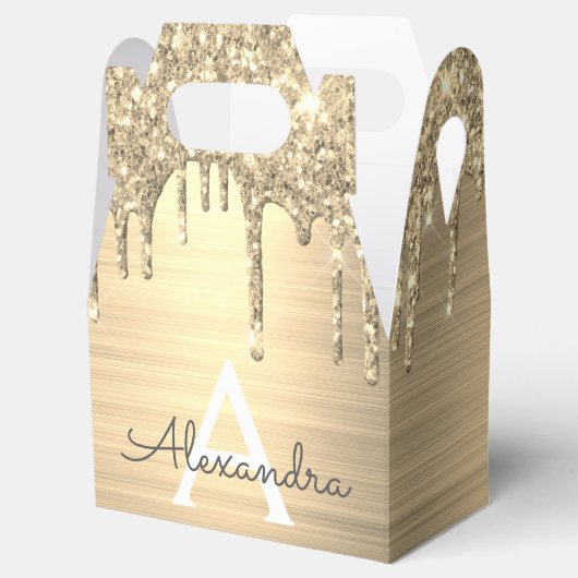 Gold Glitter Brushed Metal Monogram Name Bedankdoosjes (Geopend)