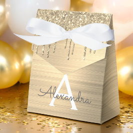 Gold Glitter Brushed Metal Monogram Name Bedankdoosjes