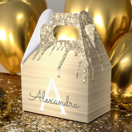 Gold Glitter Brushed Metal Monogram Name Bedankdoosjes