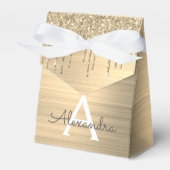 Gold Glitter Brushed Metal Monogram Name Bedankdoosjes (Voorkant Zijde)
