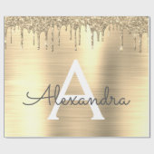Gold Glitter Brushed Metal Monogram Name Cadeaupapier (Vlak)