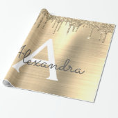 Gold Glitter Brushed Metal Monogram Name Cadeaupapier (Uitgerold)