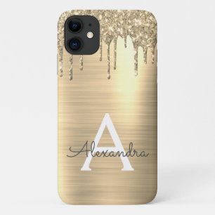 Gold Glitter Brushed Metal Monogram Name Case-Mate iPhone Case