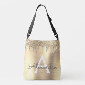 Gold Glitter Brushed Metal Monogram Name Crossbody Tas (Achterkant)