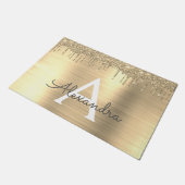 Gold Glitter Brushed Metal Monogram Name Deurmat (Schuin)