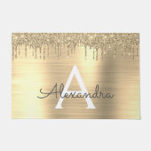 Gold Glitter Brushed Metal Monogram Name Deurmat (Voorkant)