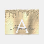 Gold Glitter Brushed Metal Monogram Name Fleece Deken (Voorkant (Horizontaal))