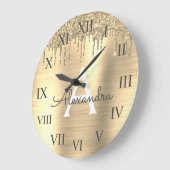 Gold Glitter Brushed Metal Monogram Name Grote Klok (Hoek)