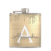 Gold Glitter Brushed Metal Monogram Name Heupfles (Voorkant)