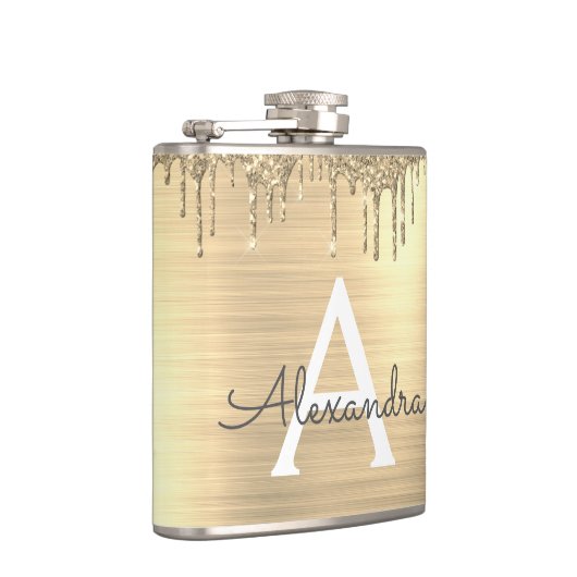 Gold Glitter Brushed Metal Monogram Name Heupfles (Rechts)