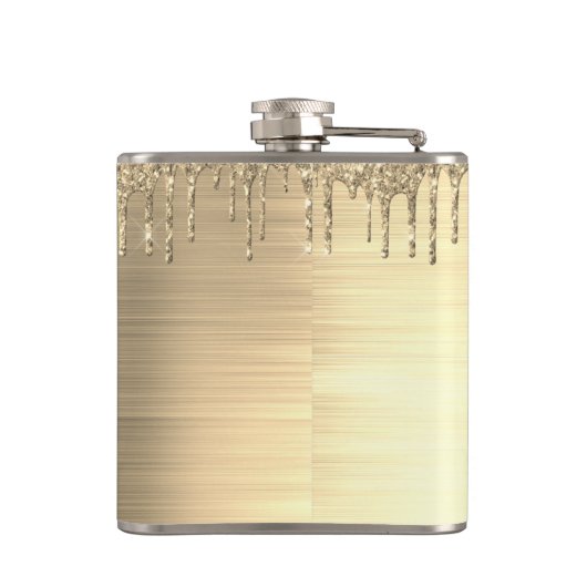 Gold Glitter Brushed Metal Monogram Name Heupfles (Achterkant)