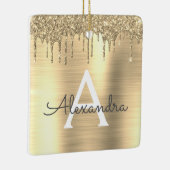 Gold Glitter Brushed Metal Monogram Name Keramisch Ornament (Rechts)