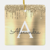 Gold Glitter Brushed Metal Monogram Name Keramisch Ornament (Voorkant)