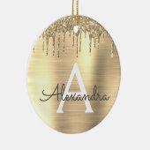 Gold Glitter Brushed Metal Monogram Name Keramisch Ornament (Rechts)
