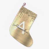 Gold Glitter Brushed Metal Monogram Name Kleine Kerstsok (Voorkant (Hangend))