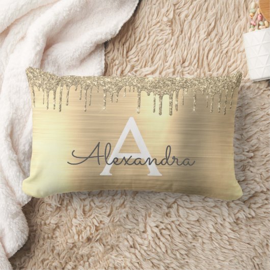 Gold Glitter Brushed Metal Monogram Name Kussen (Deken)